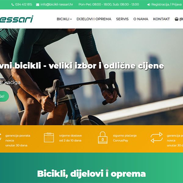 Tessari - Bicikli, Dijelovi i oprema, Prodaja i servis